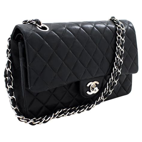 chanel bag black and silver|chanel pleated bag.